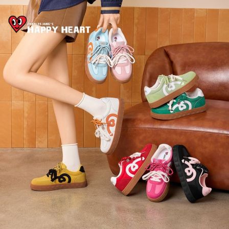 HAPPY HEART查尔斯桃心多巴胺配色春季新款板鞋内增高厚底德训鞋