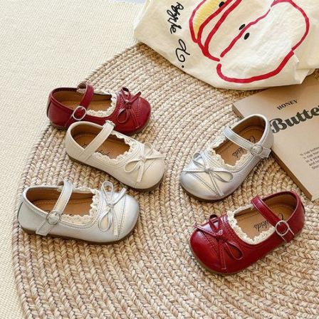 韩版女童公主鞋2026春秋蕾丝蝴蝶结单鞋百搭森系小皮鞋宝宝单鞋潮