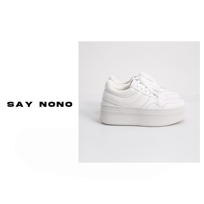 Say nono 真的不重的厚底增高百搭系带休闲透气头层牛皮小白鞋6cm主图