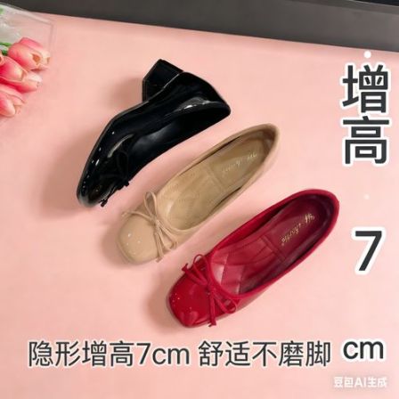 7cm法式蝴蝶结粗跟浅口单鞋女小个子夏季新款绝美不累脚芭蕾