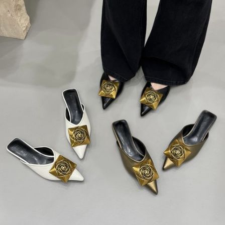 【2种跟】欧美2026夏尖头百搭包头穆勒懒人半拖鞋黑色通勤凉拖鞋女