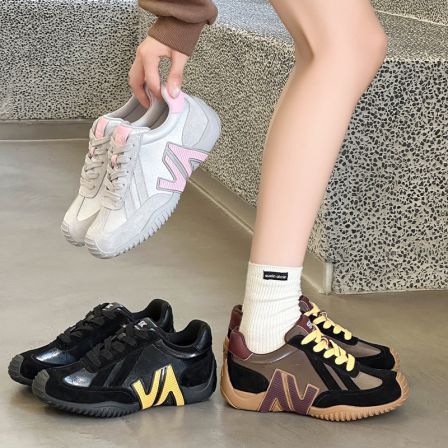 欧洲站舒适百搭拼色潮流休闲系带德训女鞋S875