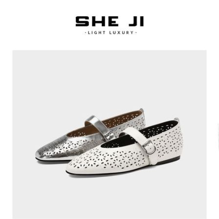 SHEJI奢季 超轻便镂空雕花平底单鞋全羊皮舒适里垫洞洞鞋