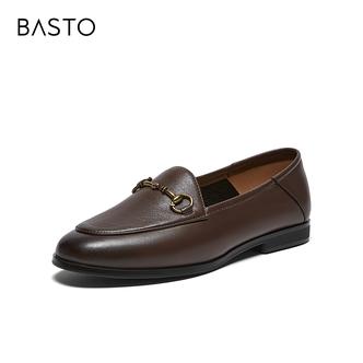 百思图2026春季新款乐福鞋简约复古通勤金属扣女单鞋UXS07AA6主图