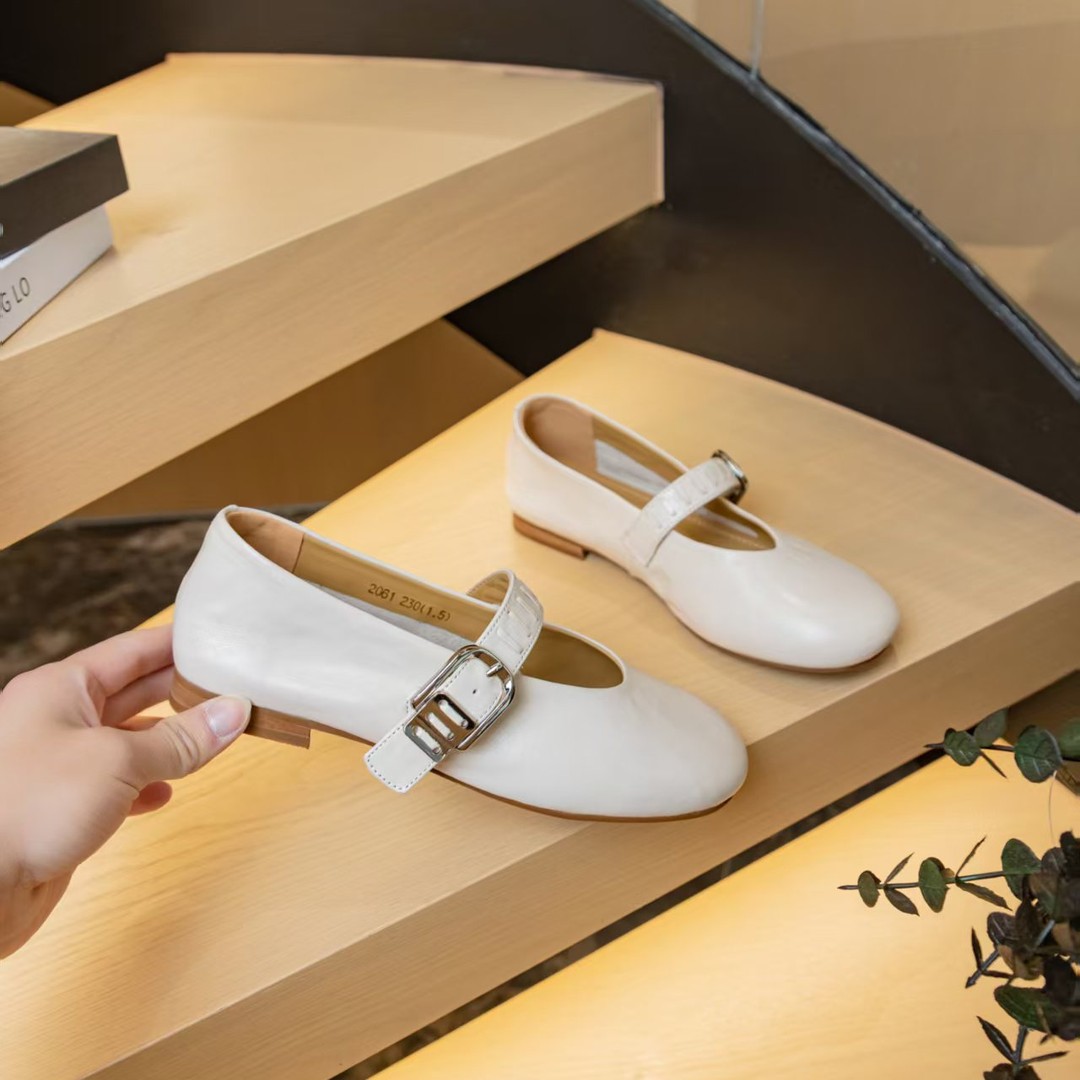 复古百搭真皮软底圆头浅口玛丽珍单鞋-2061主图
