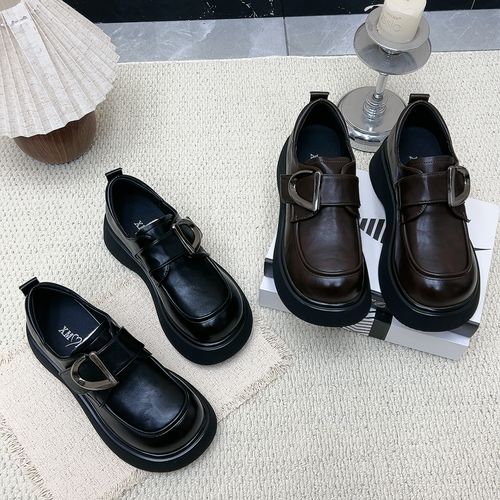 英伦风小皮鞋女2026春季新款魔术贴厚底增高显瘦显脚小通勤乐福鞋主图