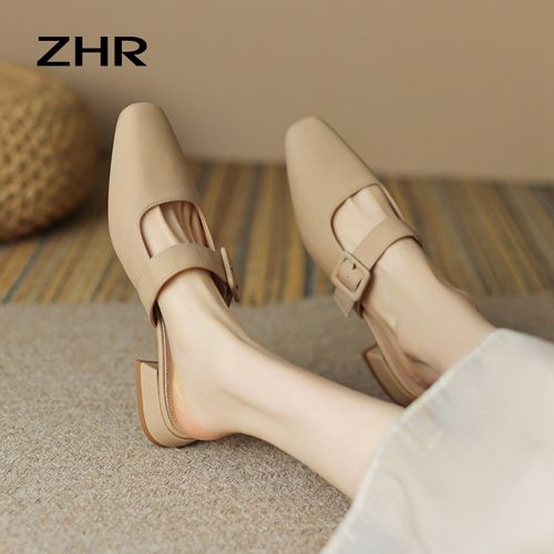 ZHR则则3CM粗跟浅口搭扣穆勒拖鞋外穿时尚气质包头拖BL132主图