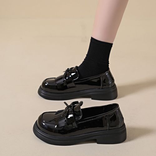 时尚百搭小皮鞋女2026春秋英伦风黑色软底工作平底新款舒适乐福鞋主图