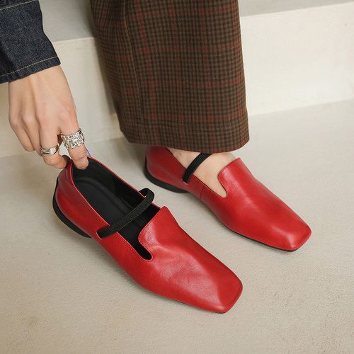 方头平底橡深口单鞋女鞋中跟一脚蹬2026年真皮防滑玛丽珍鞋单鞋主图