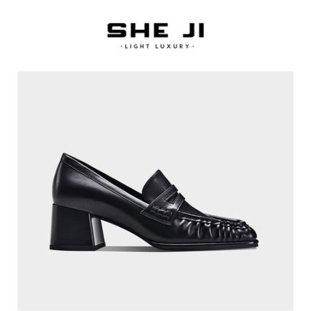 SHEJI奢季  软胎牛皮中跟时尚乐福鞋羊皮里垫实穿舒适爆棚