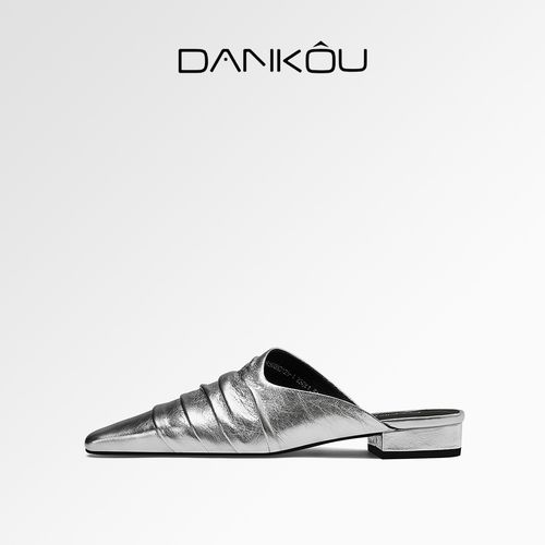 DANKOU丹蔻  进口手抓花胎牛皮极简调性气质真皮包头拖鞋主图