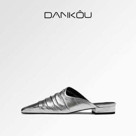 DANKOU丹蔻  进口手抓花胎牛皮极简调性气质真皮包头拖鞋