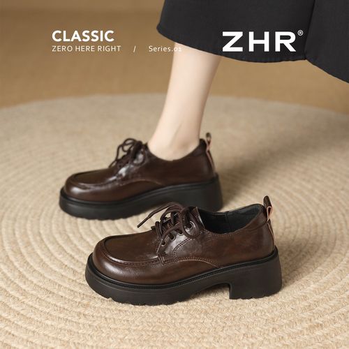 ZHR/则则英伦风乐福鞋女2026春季厚底系带单鞋通勤百搭防滑小皮鞋主图