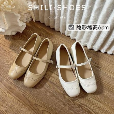 十里·6cm内增高小个子法式复古雕花布洛克玛丽珍单鞋女百搭春季