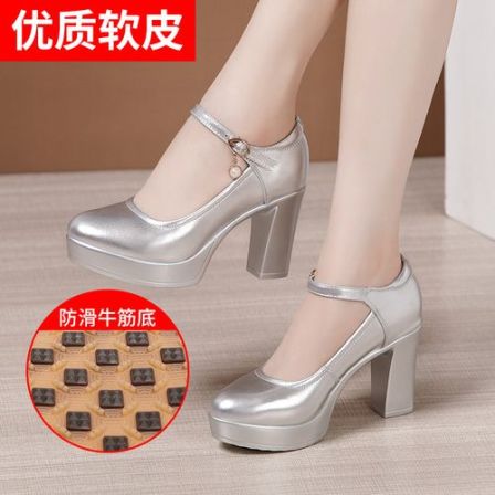 软底粗跟旗袍秀专用走秀鞋女软皮高跟厚底防水台圆头模特演出单鞋