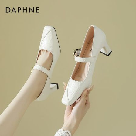 达芙妮气质优雅单鞋方头浅口粗跟玛丽珍高跟鞋春季新款女鞋6636-1