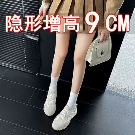 真皮厚软底小白鞋女9cm小个子内增高芭蕾德训配裙矮子乐休闲夏季