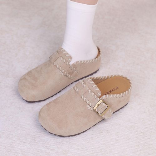 【FOXER】增高软底勃肯鞋软底包头拖百搭凉拖复古编织花边一脚蹬-W主图