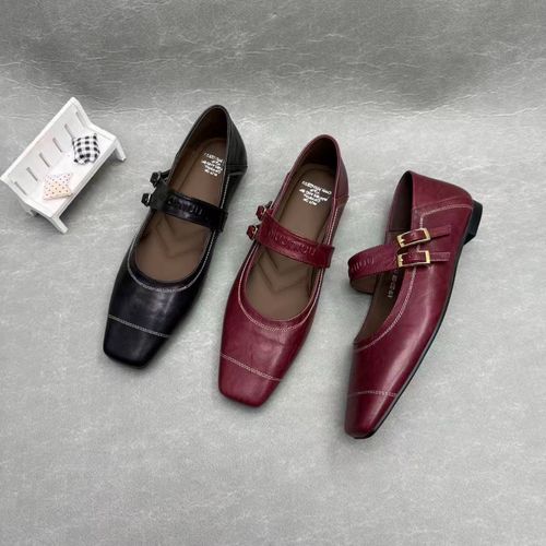 【萌萌定制】平底玛丽珍春季一脚蹬妈妈鞋方头皮鞋女士单鞋上班羊皮主图