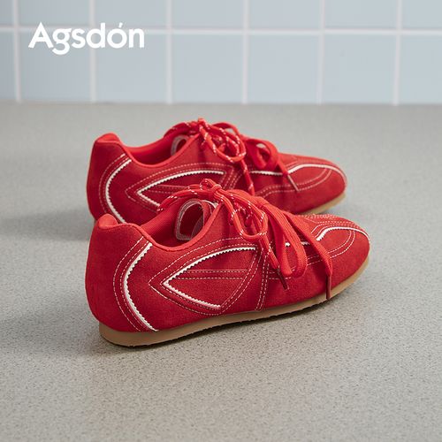 P153270红色德训鞋女新款复古超火阿甘薄底运动鞋主图