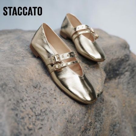 思加图春季新款小金船芭蕾舞鞋玛丽珍鞋女EA918AQ5