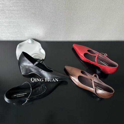 【5cm】法式复古T字带通勤内增高｜浅口百搭真皮单鞋主图