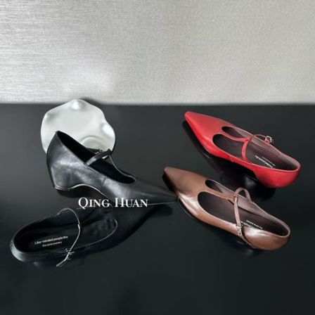 【5cm】法式复古T字带通勤内增高｜浅口百搭真皮单鞋