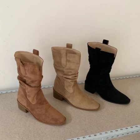 【2026清】复古中筒自带褶皱骑士靴骑士时尚高筒尖头百搭时装靴