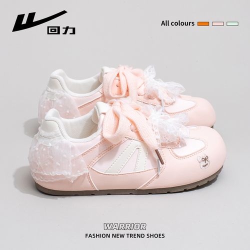 回力粉色休闲女鞋2026春季新款原创蕾丝百搭德训鞋软底防滑小白鞋主图