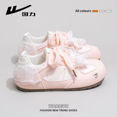 回力粉色休闲女鞋2026春季新款原创蕾丝百搭德训鞋软底防滑小白鞋