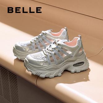百丽时尚百搭闪钻老爹鞋女夏季厚底增高透气休闲鞋B2737BM5主图