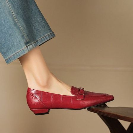 方头粗跟乐福鞋套脚2026年春季青年低跟真皮一脚蹬单鞋