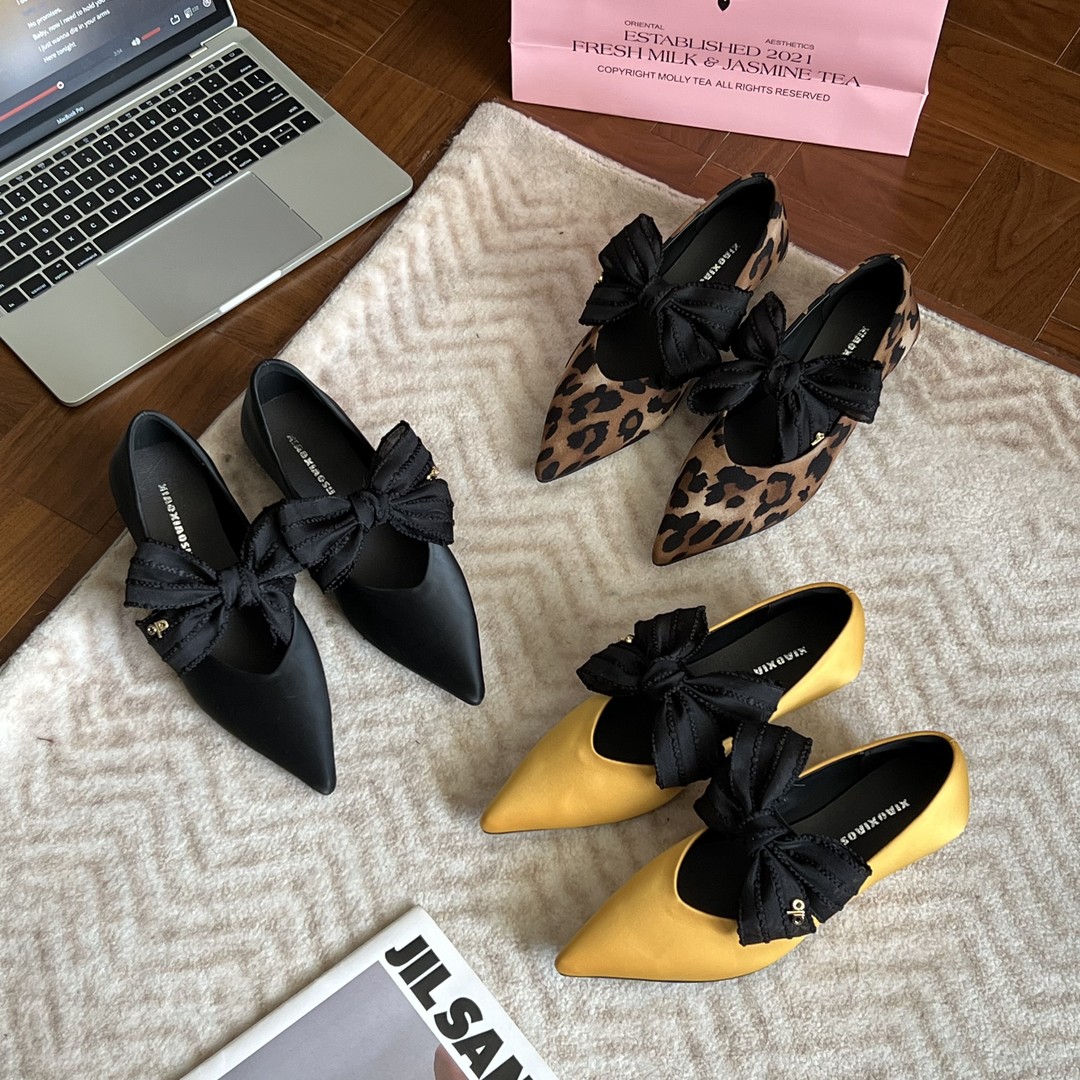 小小苏跟高4cm丨【蝴蝶结】高级感黄色尖头经典单鞋女鞋;FCX31049主图