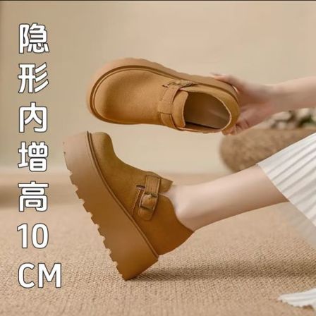 真皮厚底勃肯鞋增高2025新款加绒保暖雪地靴小个子加厚10cm博肯鞋