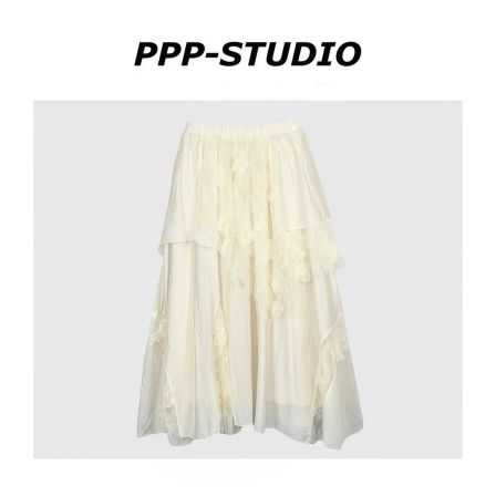 『PP-STUDIO』新款时尚休闲百搭不规则蕾丝拼接气质半身*20260348