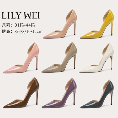 Lily Wei【黛丽的猫】法式优雅真皮侧空高跟鞋简约通勤时尚单鞋