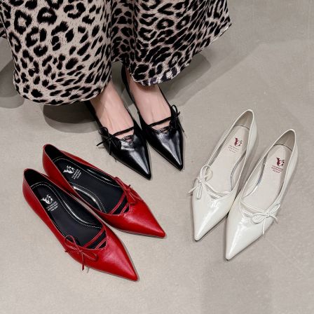 【Timelesss】2026春季新款蝴蝶结牛皮气质百搭内增高浅口单鞋4cm