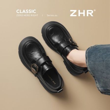 ZHR/则则厚底乐福鞋女2026新款春季英伦风魔术贴小皮鞋一脚蹬单鞋