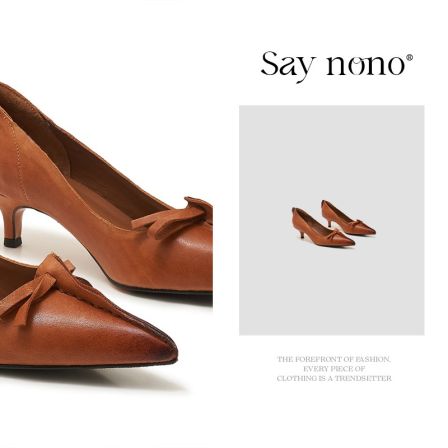 Say  nono  做旧复古法式优雅简约浅口尖头蝴蝶结高跟单鞋3.5cm