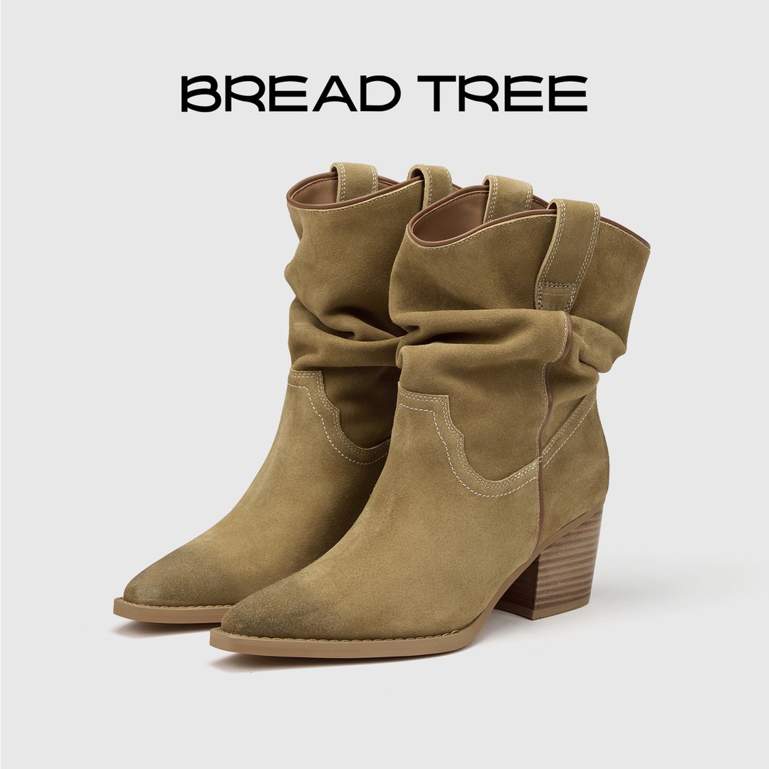 【王梓薇专属】BREADTREE面包树 西部堆堆骑士靴尖头靴女西部风时尚主图