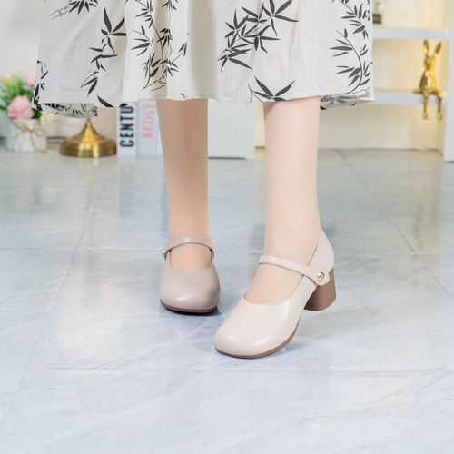 6901春夏新款女士单鞋久站不累妈妈鞋软底软面高跟鞋圆头浅口女鞋主图