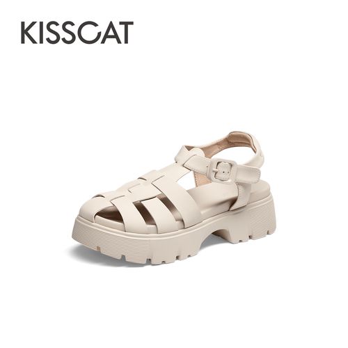 接吻猫新款夏日通勤休闲穿搭圆头粗跟休闲罗马凉鞋KA54311-52主图