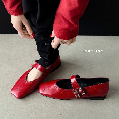 方头粗跟浅口单鞋通勤简约风玛丽珍鞋套脚2026新款主图