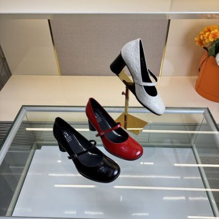 范戈希跟7CM牛皮羊皮圆头气质复古单鞋百搭玛丽珍鞋买1赠3