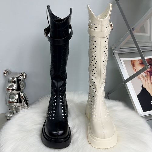 透气高跟女长靴打孔夏季弹力瘦瘦靴皮带扣时装靴子2026年英伦风主图