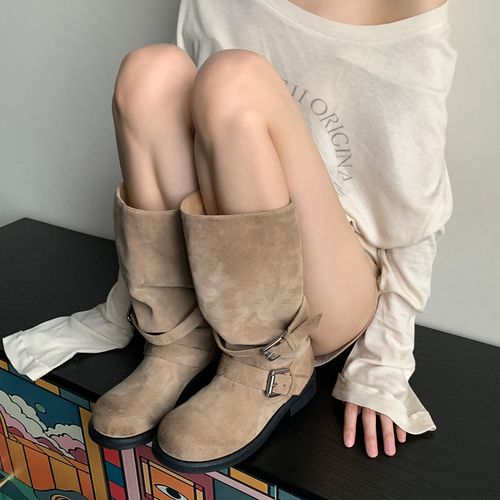 【美靴专家】韩国设计品牌氛围感磨砂牛皮时尚百搭显瘦堆堆靴主图