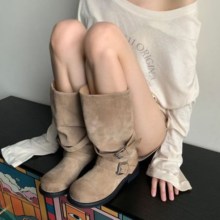 【美靴专家】韩国设计品牌氛围感磨砂牛皮时尚百搭显瘦堆堆靴