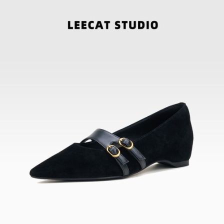 【大李专属】LeeCat Studio黑色粗跟尖头单鞋女2026春季新款时尚百搭女鞋