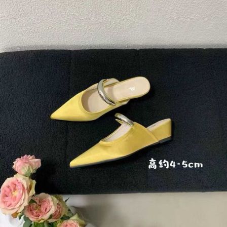 坡跟高跟鞋尖头银色包头半拖鞋女鞋子外穿2026春夏季法式气质凉拖