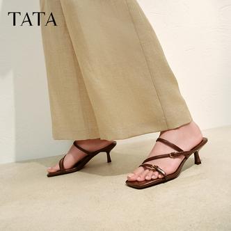 TATA他她2025夏新款商场同款气质简约拖鞋法式一字带凉鞋7UJA9BT5主图